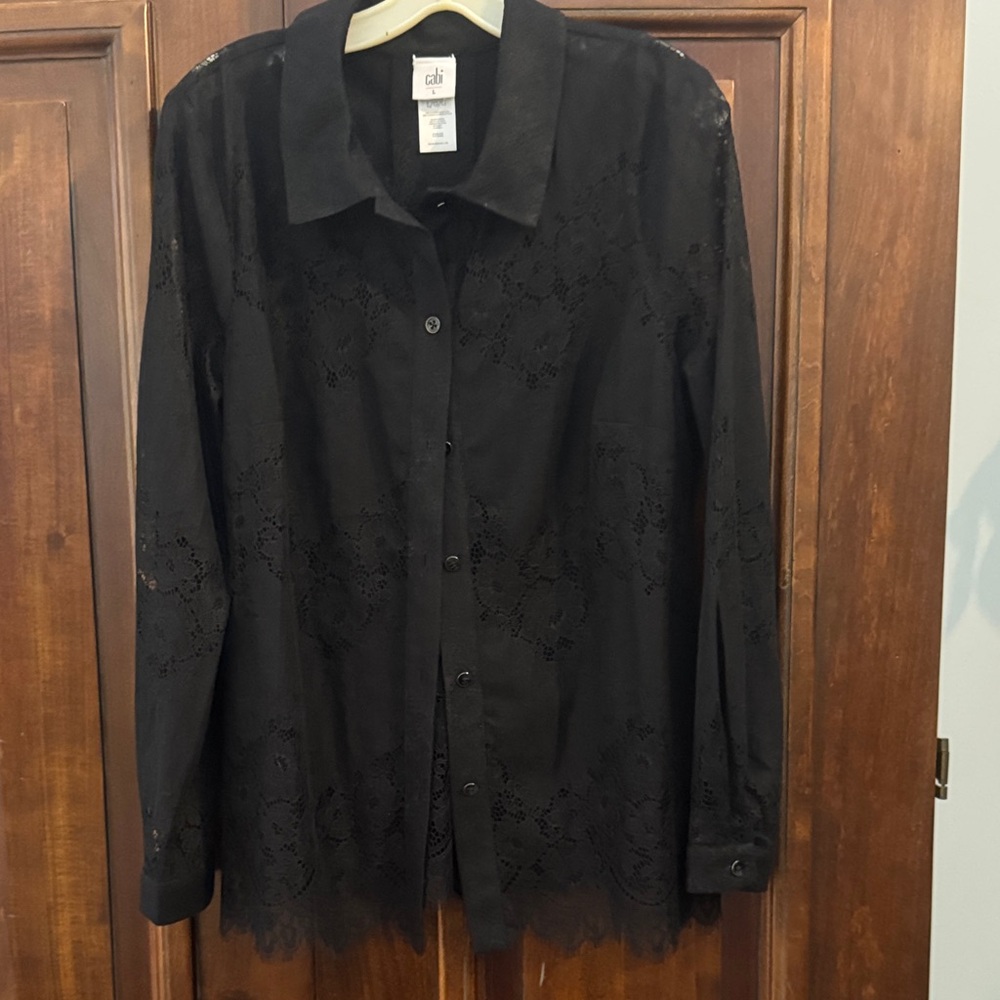 CAbi St. Regis Elegant Black Lace Blouse